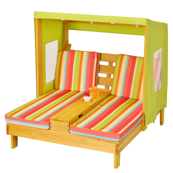 Kids Double Chaise Lounger, Outdoor Cushioned Chair for Pool & Beach