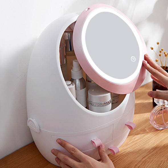 Portable LED Mirror Makeup Organizer with USB Charging