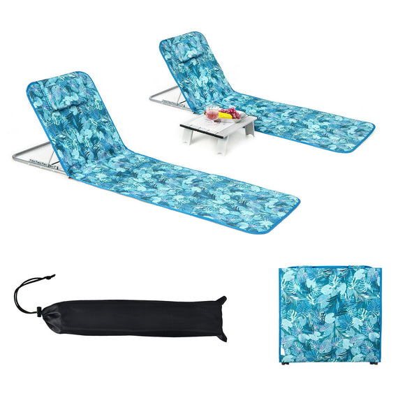 2-Piece Portable Low Folding Pool, Beach Lounge Chairs with Side Table