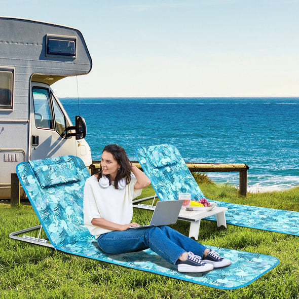 2-Piece Portable Low Folding Pool, Beach Lounge Chairs with Side Table