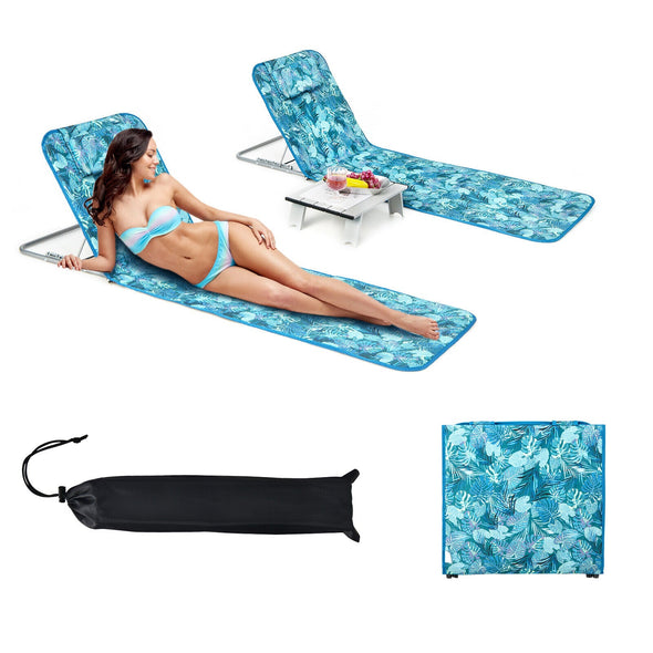 2-Piece Portable Low Folding Pool, Beach Lounge Chairs with Side Table