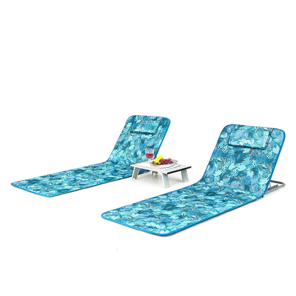 2-Piece Portable Low Folding Pool, Beach Lounge Chairs with Side Table