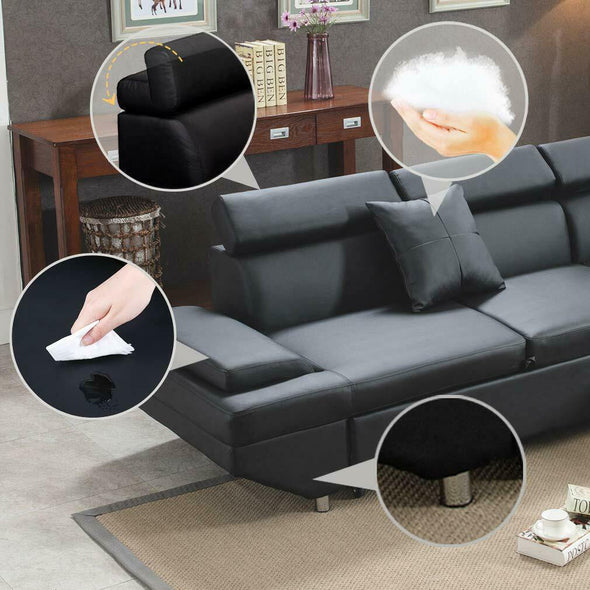 Contemporary Black Sectional Sofa Bed with Armrest and Back Support