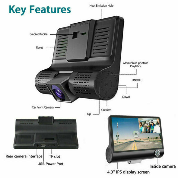 1080P Car Video Dash Cam HD Dual Lens Recorder G-Sensor Mirror Camera