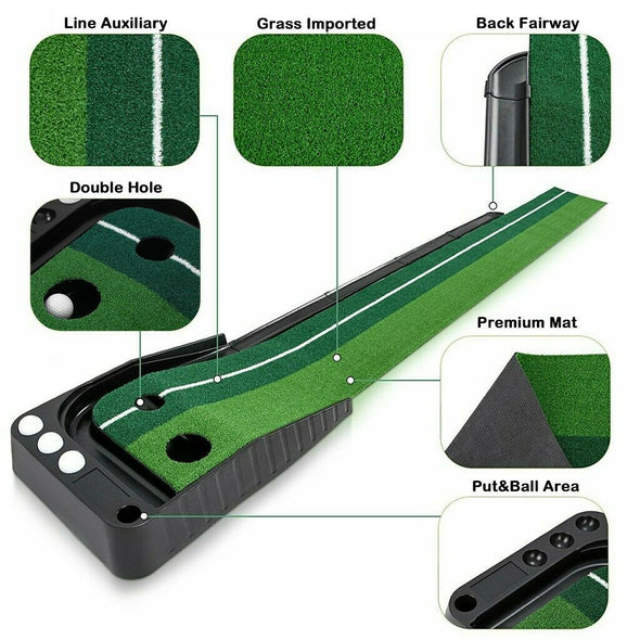 Indoor Golf Putting Green 10' with Auto Return, Practice Mat