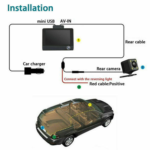 1080P Car Video Dash Cam HD Dual Lens Recorder G-Sensor Mirror Camera