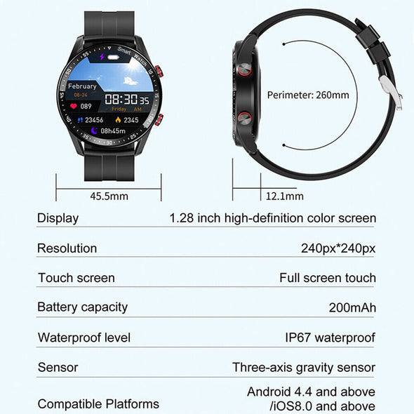 ECG Waterproof Bluetooth Smart Watch, Health Monitoring