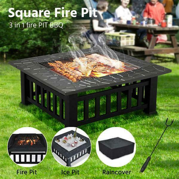 32" Multipurpose Outdoor Fire Pit, Fire Pit and Cooler Combo