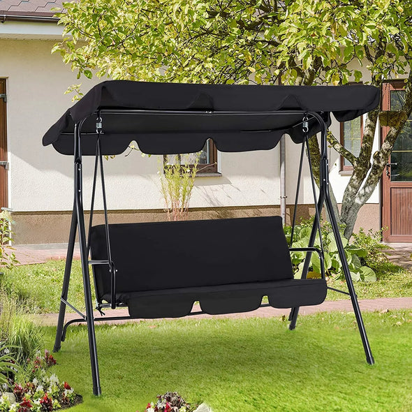 3-Seat Patio Swing Canopy, Adjustable Canopy, Removable Cushions