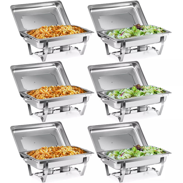 6-Set Stainless Steel Buffet Food Warmer – 9L Chafing Dishes with Lids