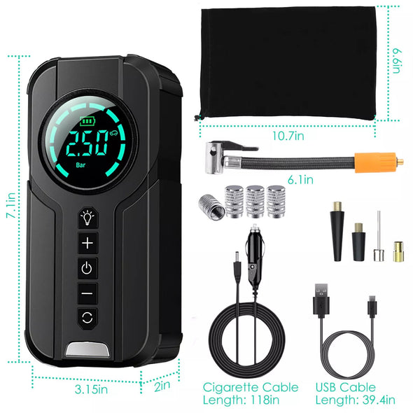 Car Portable Air Compressor Pump, Fast Inflation, Multi-Purpose