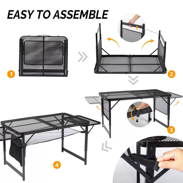 4.7 Ft Portable Folding Grill Table with Adjustable Height and Storage