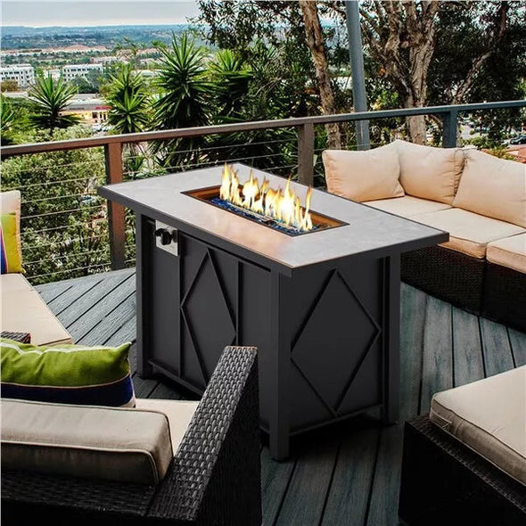 43-Inch Propane Fire Pit Table with 50,000 BTU Burner & Protective Cover