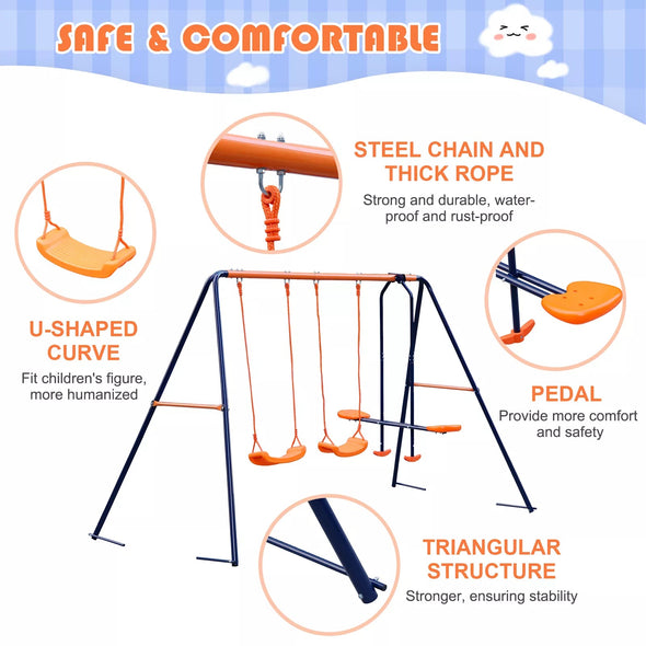 Outdoor Metal Swing Set Playground with Safe U-Shaped Seats for Kids