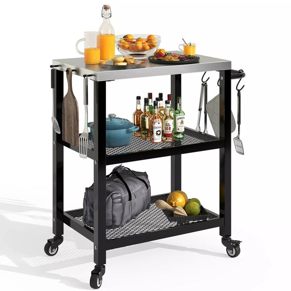 Heavy-Duty Kitchen Prep Table on Wheels with Stainless Steel Top