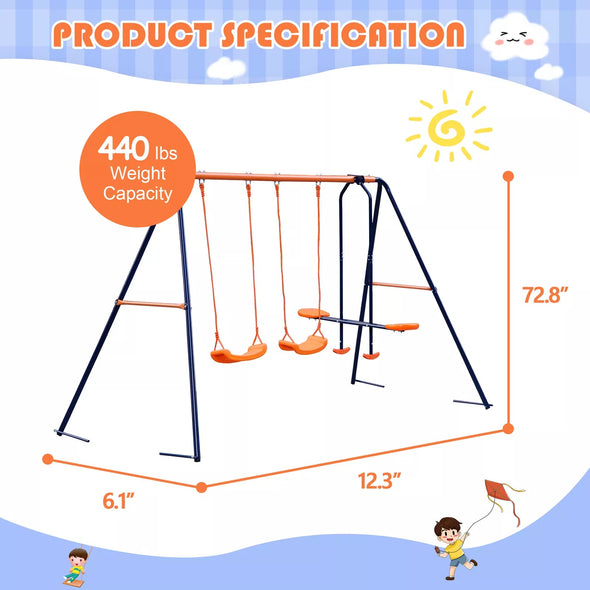 Outdoor Metal Swing Set Playground with Safe U-Shaped Seats for Kids