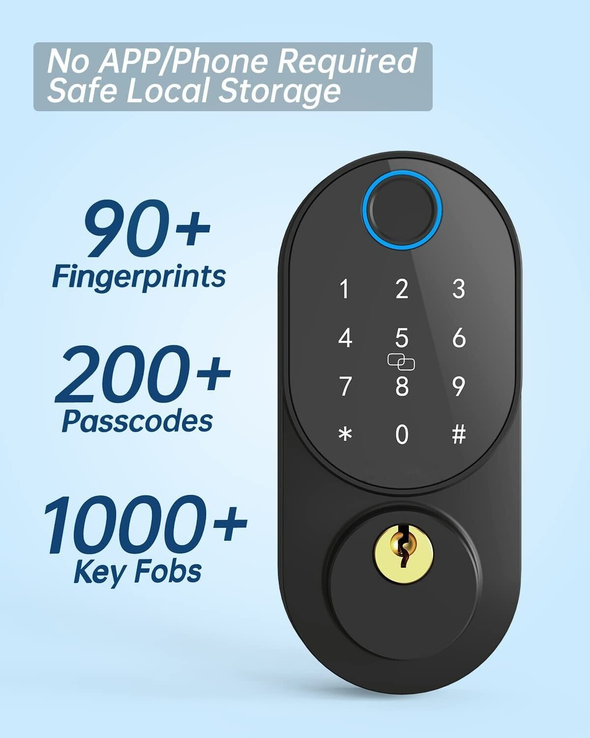 Premium Keypad Door Lock with Fingerprint, Pin, Key Fob & Auto-Lock