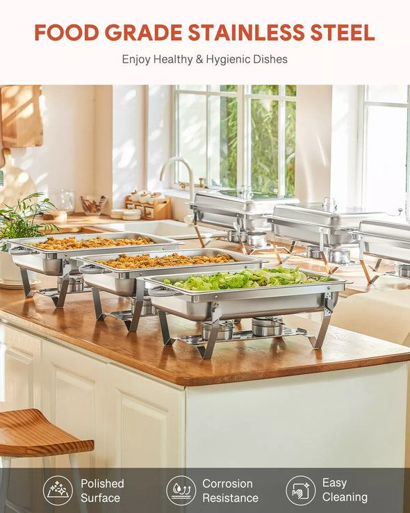 6-Set Stainless Steel Buffet Food Warmer – 9L Chafing Dishes with Lids