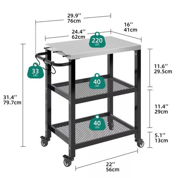 Heavy-Duty Kitchen Prep Table on Wheels with Stainless Steel Top