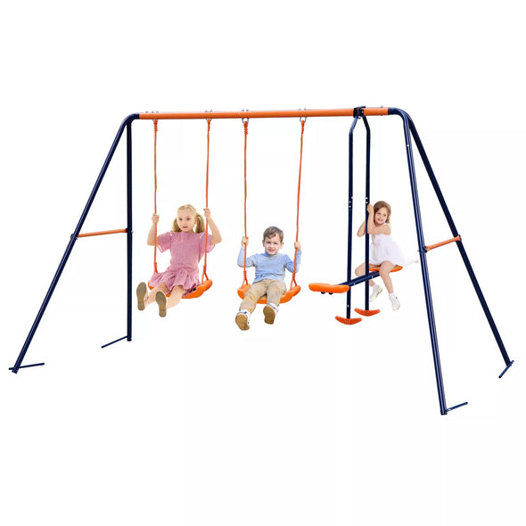 Outdoor Metal Swing Set Playground with Safe U-Shaped Seats for Kids