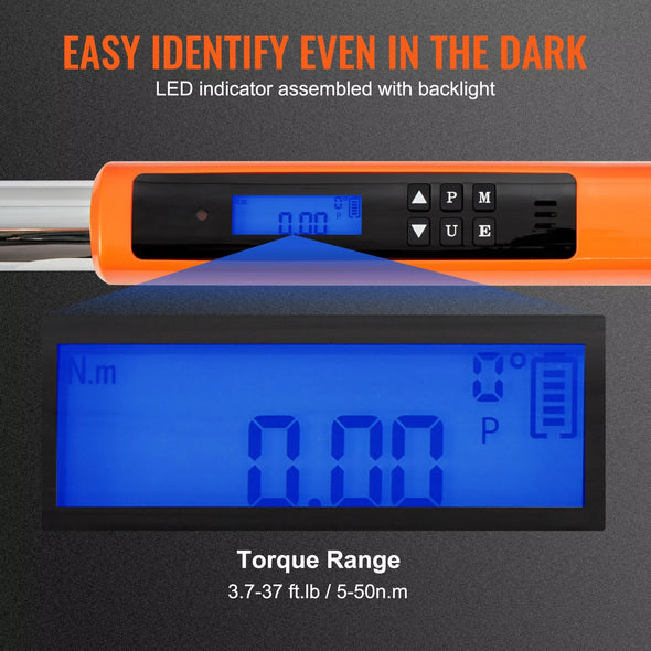 Digital Torque Wrench 3/8” Drive, 3.7-37 ft.lb ±2% Accuracy