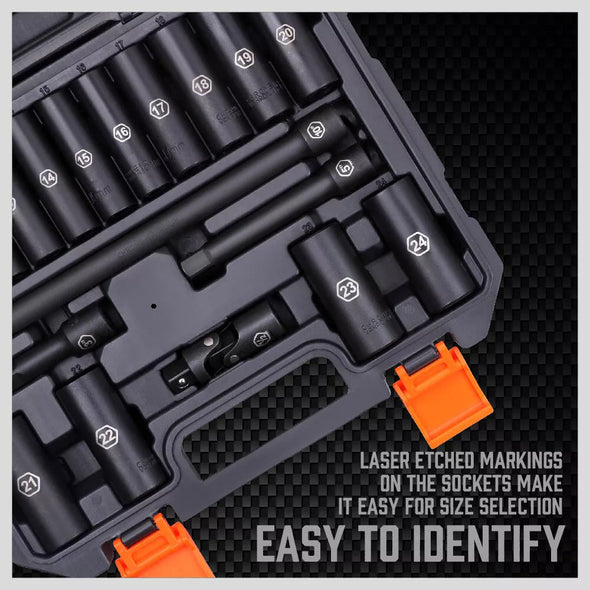 19-Piece 1/2-Inch Drive Impact Socket Set, Durable & Precision Tools