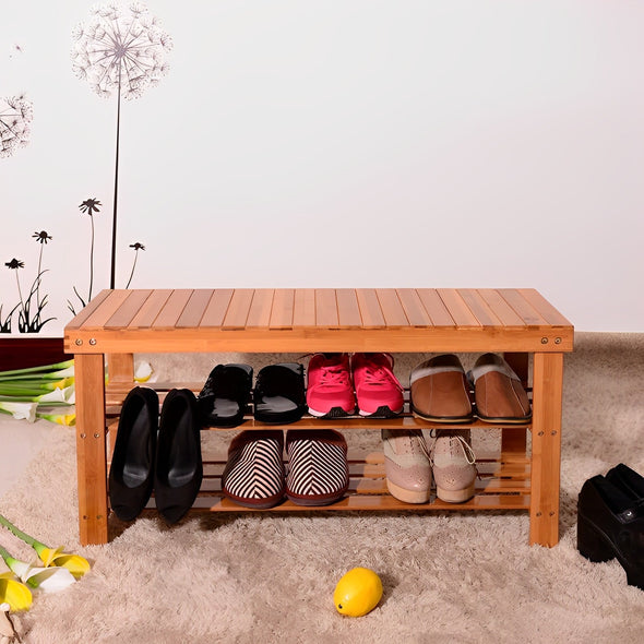 Modern 3-Tier Bamboo Shoe Bench for Entryway & Home Organization