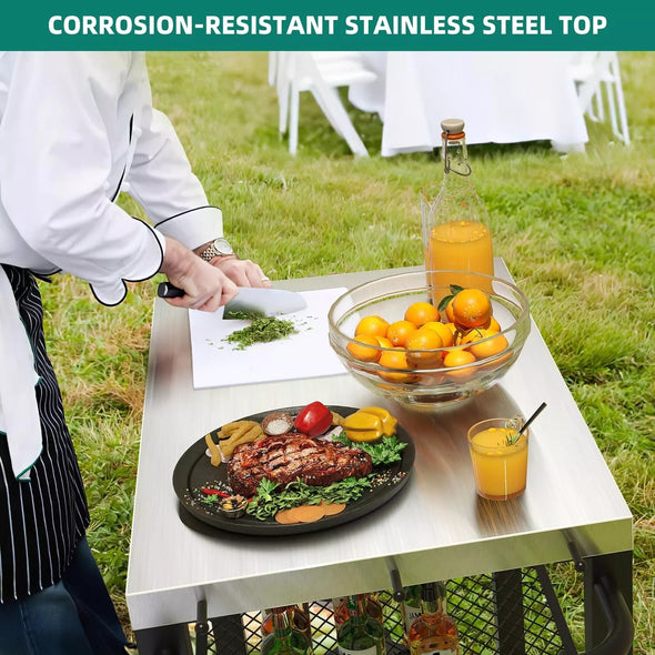 Heavy-Duty Kitchen Prep Table on Wheels with Stainless Steel Top