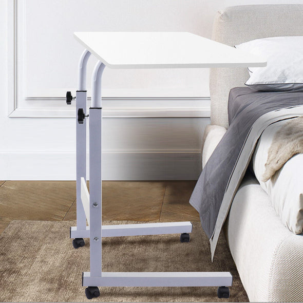 Adjustable Wheeled Over-Bed Table for Laptop and Breakfast, White