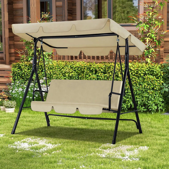 Deluxe 3-Person Porch Swing with Stand, Adjustable Canopy & Cushions