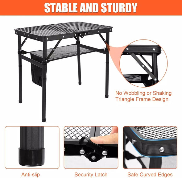 6ft Folding Camping Table, Adjustable, Portable, Heavy-Duty Design