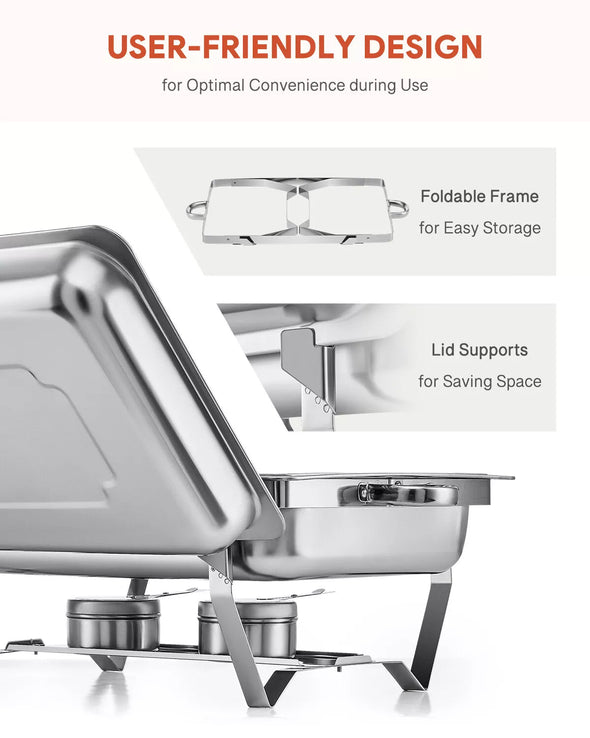 6-Set Stainless Steel Buffet Food Warmer – 9L Chafing Dishes with Lids