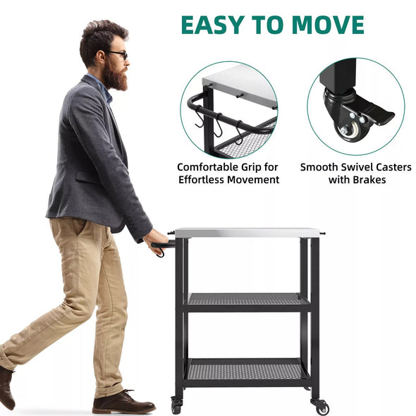 Heavy-Duty Kitchen Prep Table on Wheels with Stainless Steel Top