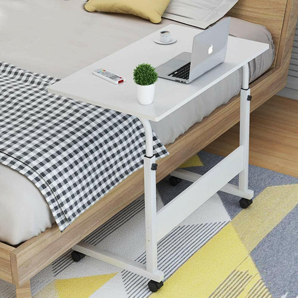 Adjustable Wheeled Over-Bed Table for Laptop and Breakfast, White