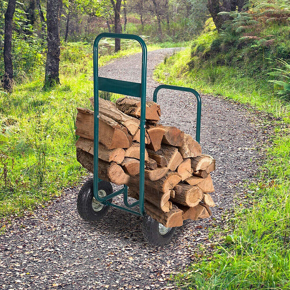 Heavy-Duty Rolling Firewood Log Carrier with Wheels, 220 Lb Capacity