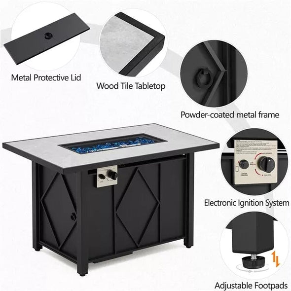 43-Inch Propane Fire Pit Table with 50,000 BTU Burner & Protective Cover