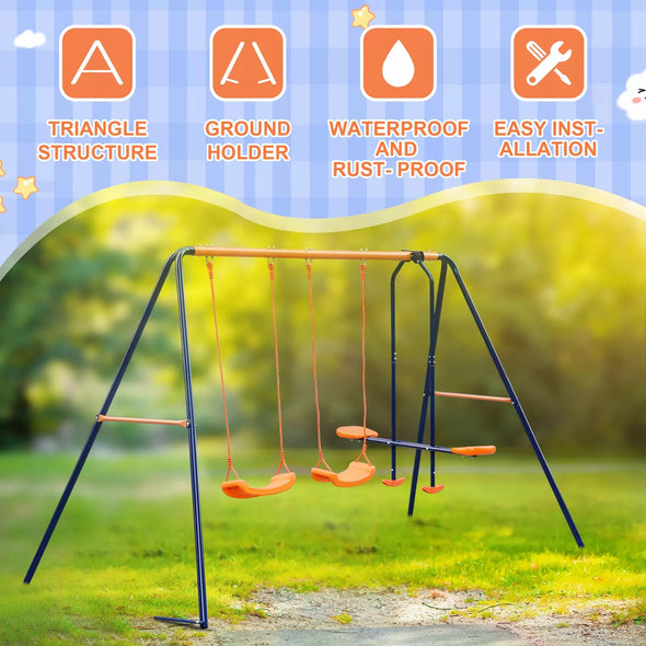 Outdoor Metal Swing Set Playground with Safe U-Shaped Seats for Kids