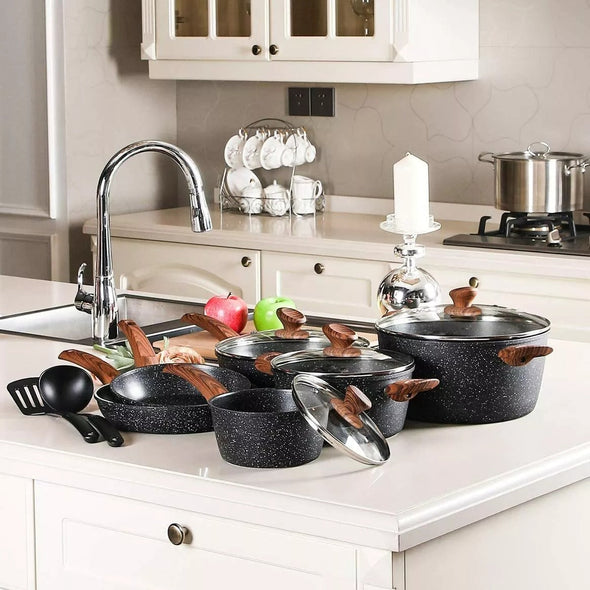 12-Piece Granite Non-Stick Pots and Pans Set, Versatile Cookware
