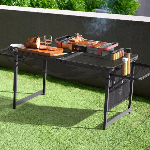 4.7 Ft Portable Folding Grill Table with Adjustable Height and Storage