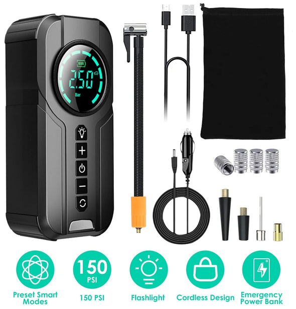 Car Portable Air Compressor Pump, Fast Inflation, Multi-Purpose