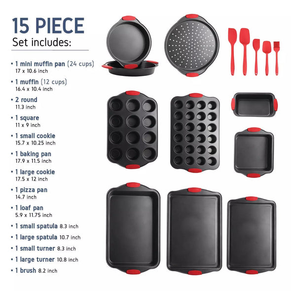 15-Piece Nonstick Ceramic Bakeware Set with Silicone Handles