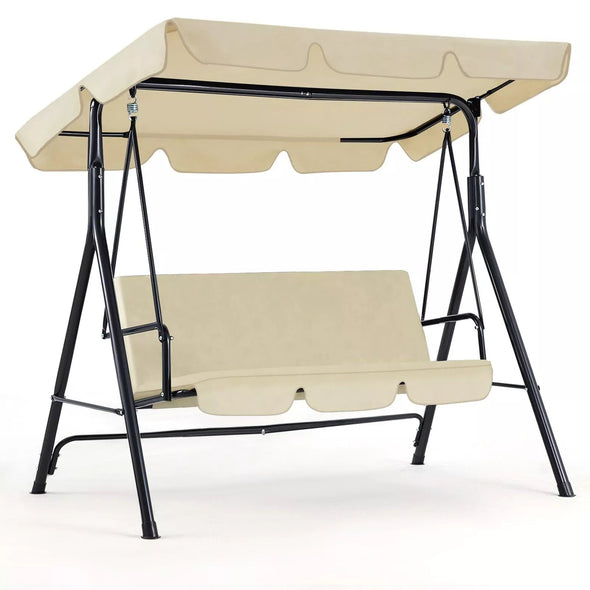 Deluxe 3-Person Porch Swing with Stand, Adjustable Canopy & Cushions