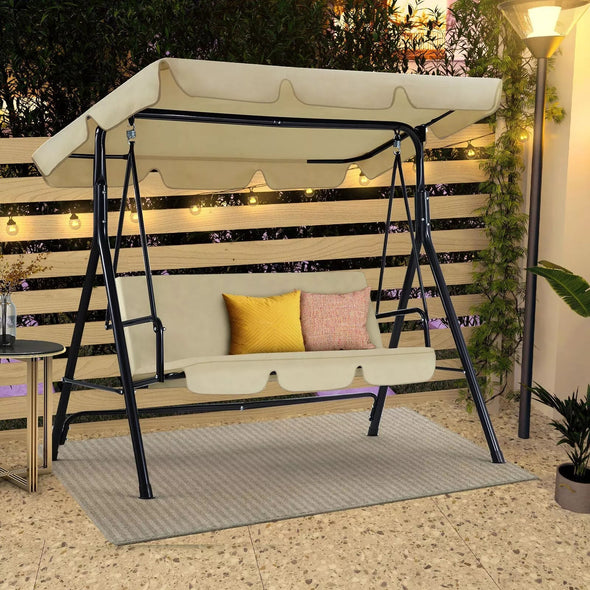 Deluxe 3-Person Porch Swing with Stand, Adjustable Canopy & Cushions