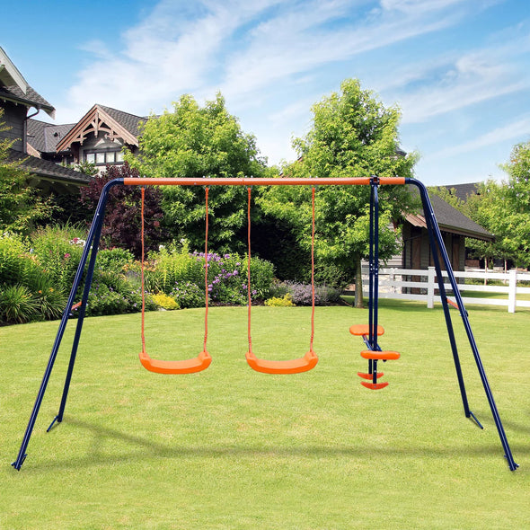 Outdoor Metal Swing Set Playground with Safe U-Shaped Seats for Kids