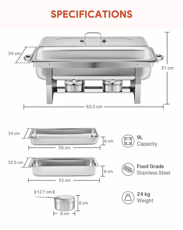 6-Set Stainless Steel Buffet Food Warmer – 9L Chafing Dishes with Lids