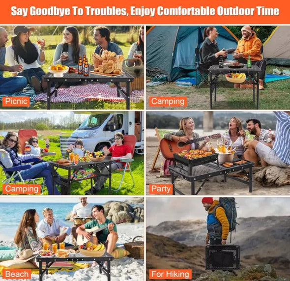 6ft Folding Camping Table, Adjustable, Portable, Heavy-Duty Design