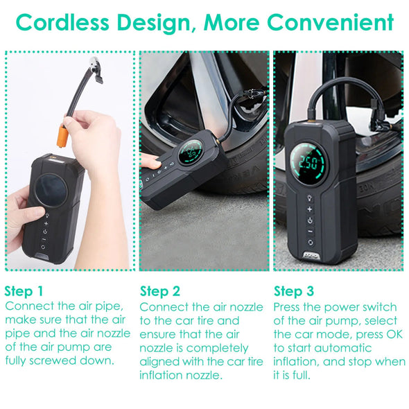 Car Portable Air Compressor Pump, Fast Inflation, Multi-Purpose
