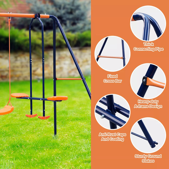 Outdoor Metal Swing Set Playground with Safe U-Shaped Seats for Kids