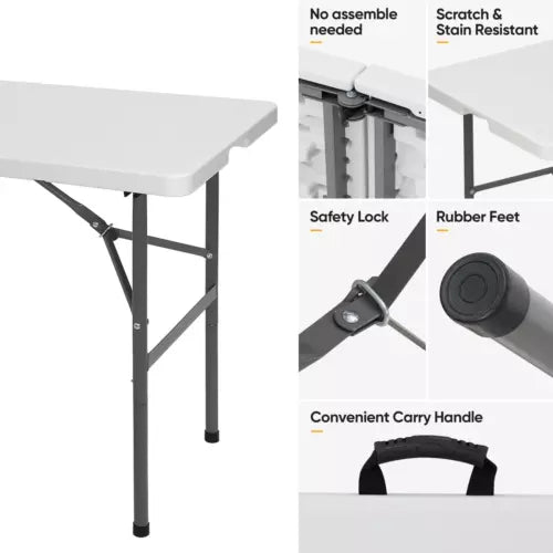4 FT Lightweight Folding Table, Portable Dining Table
