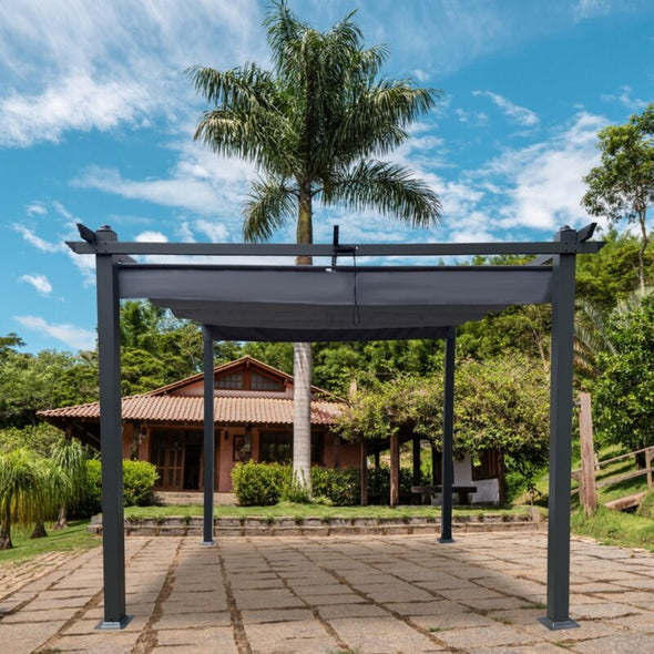 13x10 Ft Aluminum Pergola with Retractable Canopy for Outdoor Shade